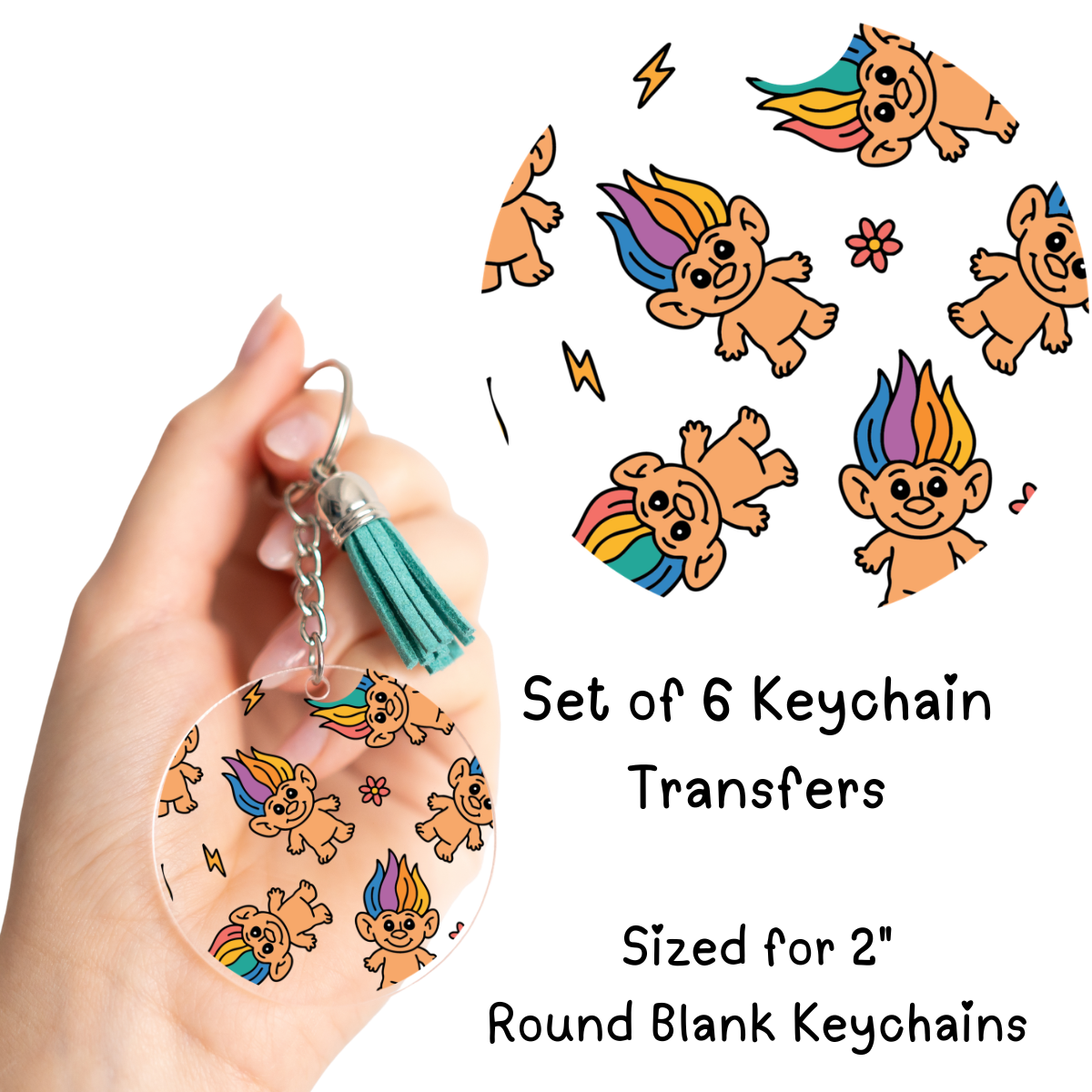 Rainbow Trolls Round Keychain Transfer