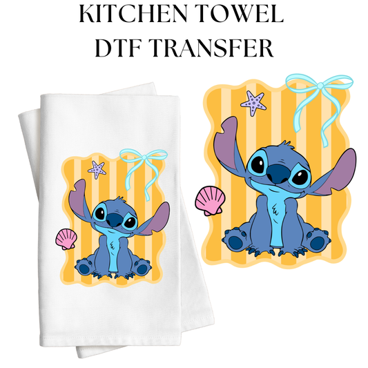 Blue Alien Yellow Kitchen Towel DTF Transfer