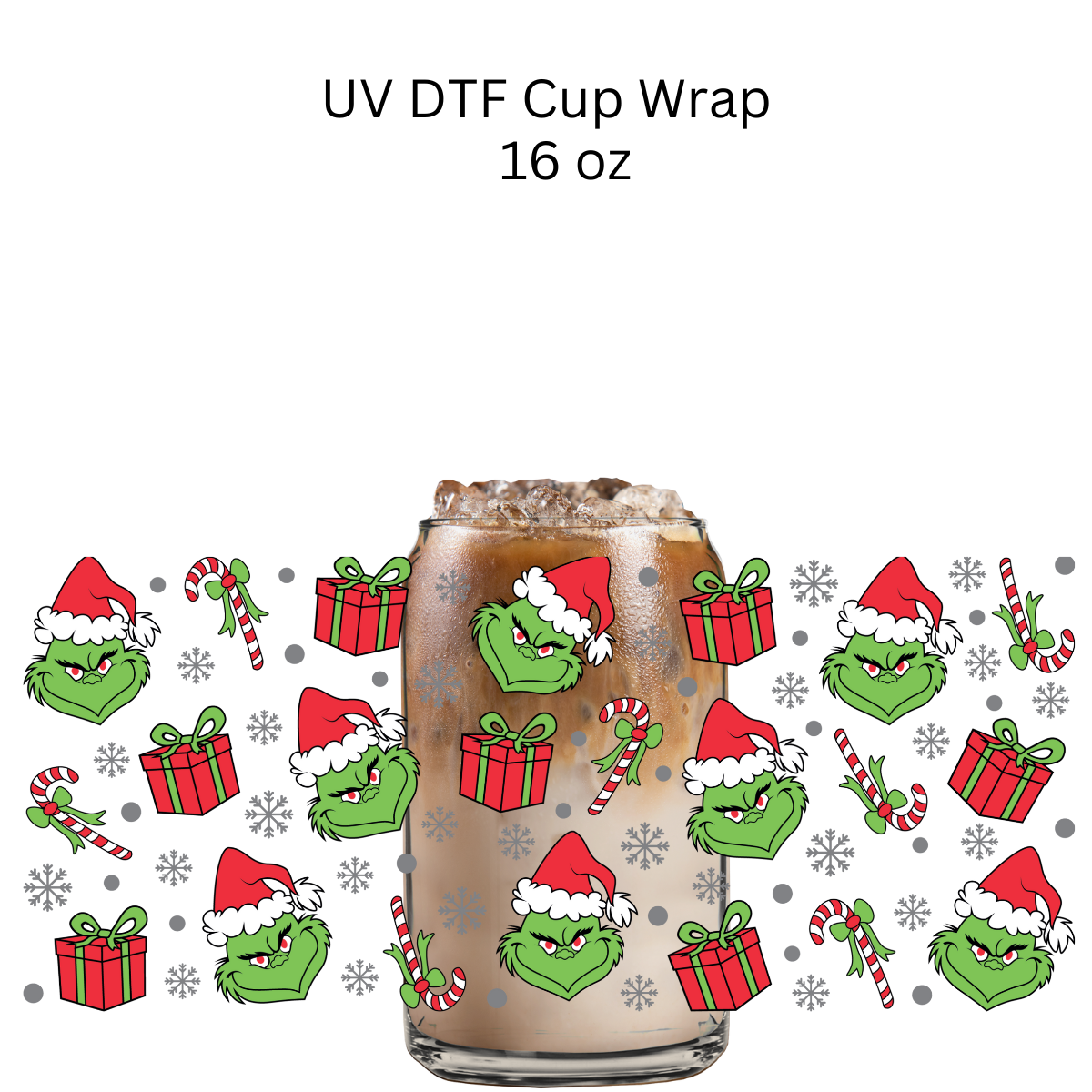 Green Monster Face and Gifts UV DTF Cup Wrap