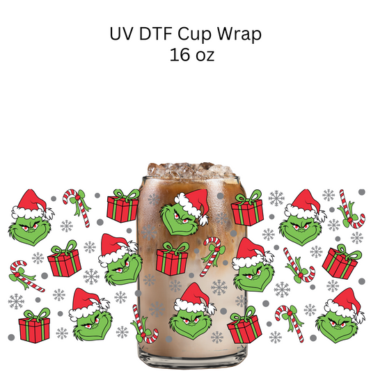 Green Monster Face and Gifts UV DTF Cup Wrap