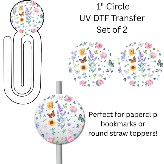 Wildflowers and Butterflies 1” UV DTF Transfer For Paperclip Bookmark or Straw Topper SET OF 2