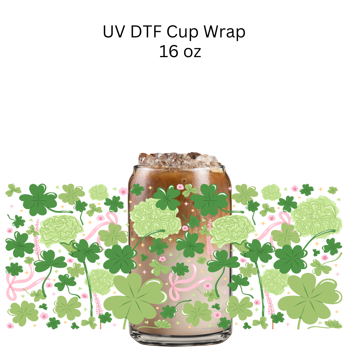 Clovers and Pink Bows UV DTF Cup Wrap