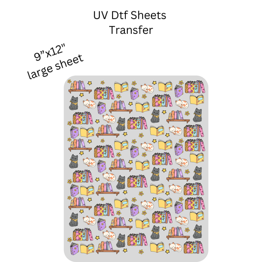 Cat and Books UV DTF SHEET