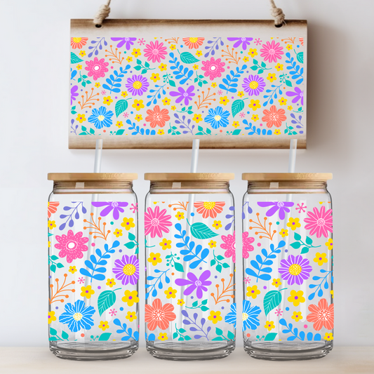 Purple Pink Orange Flowers UV DTF Cup Wrap