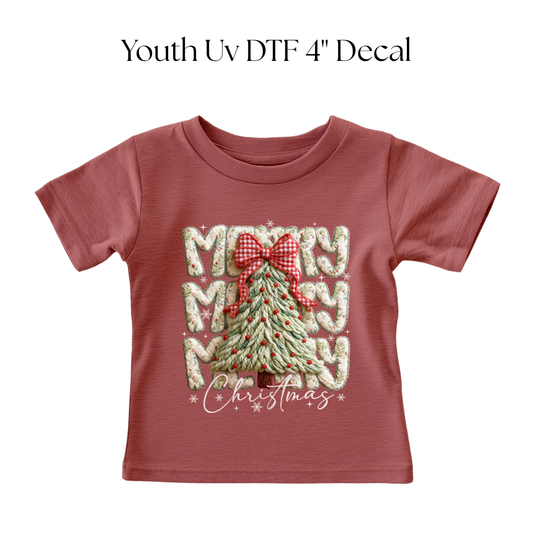 YOUTH Merry Christmas Tree Faux Yarn DTF Transfer
