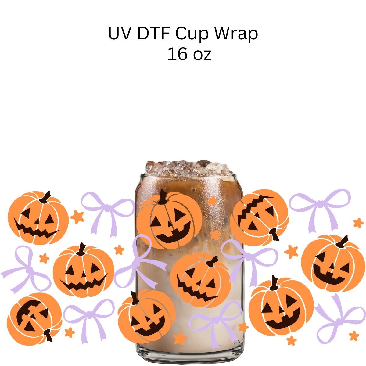 Halloween Pumpkins and Purple Bows UV DTF Cup Wrap