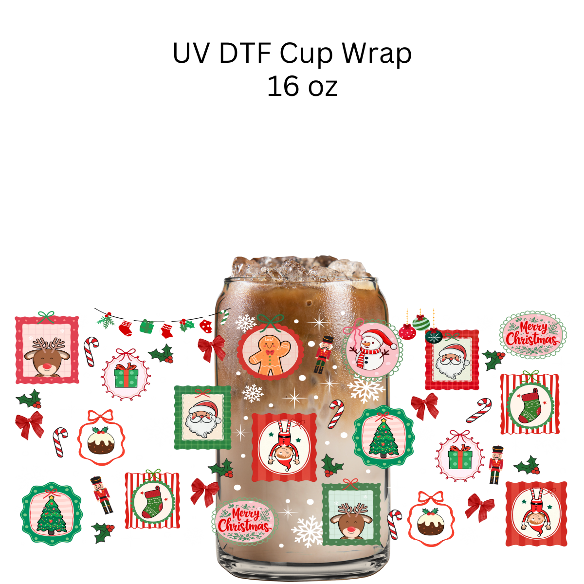Christmas Red and Green Frames UV DTF Cup Wrap
