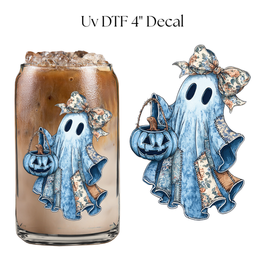 Blue Bow Ghostie 4” UV DTF Decal