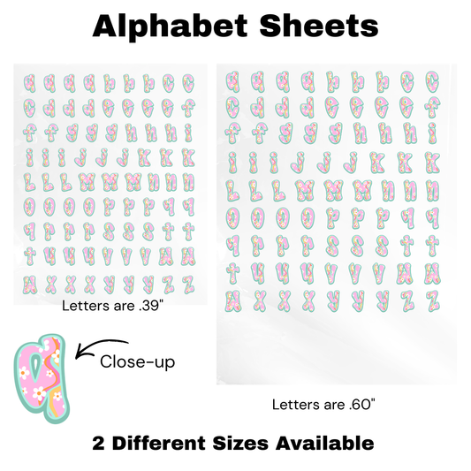 Pink Flower Power Alphabet UV WRAP (TWO different Sizes)