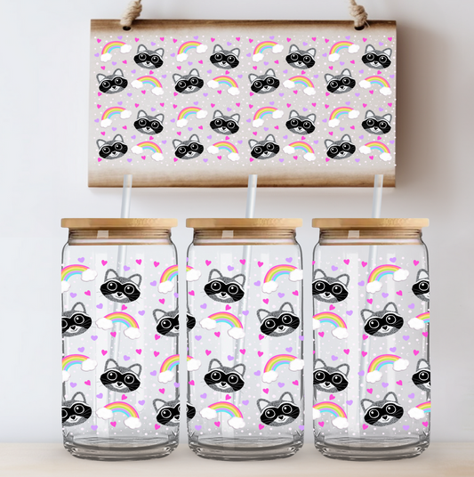 Rainbow Raccoon UV DTF Cup Wrap