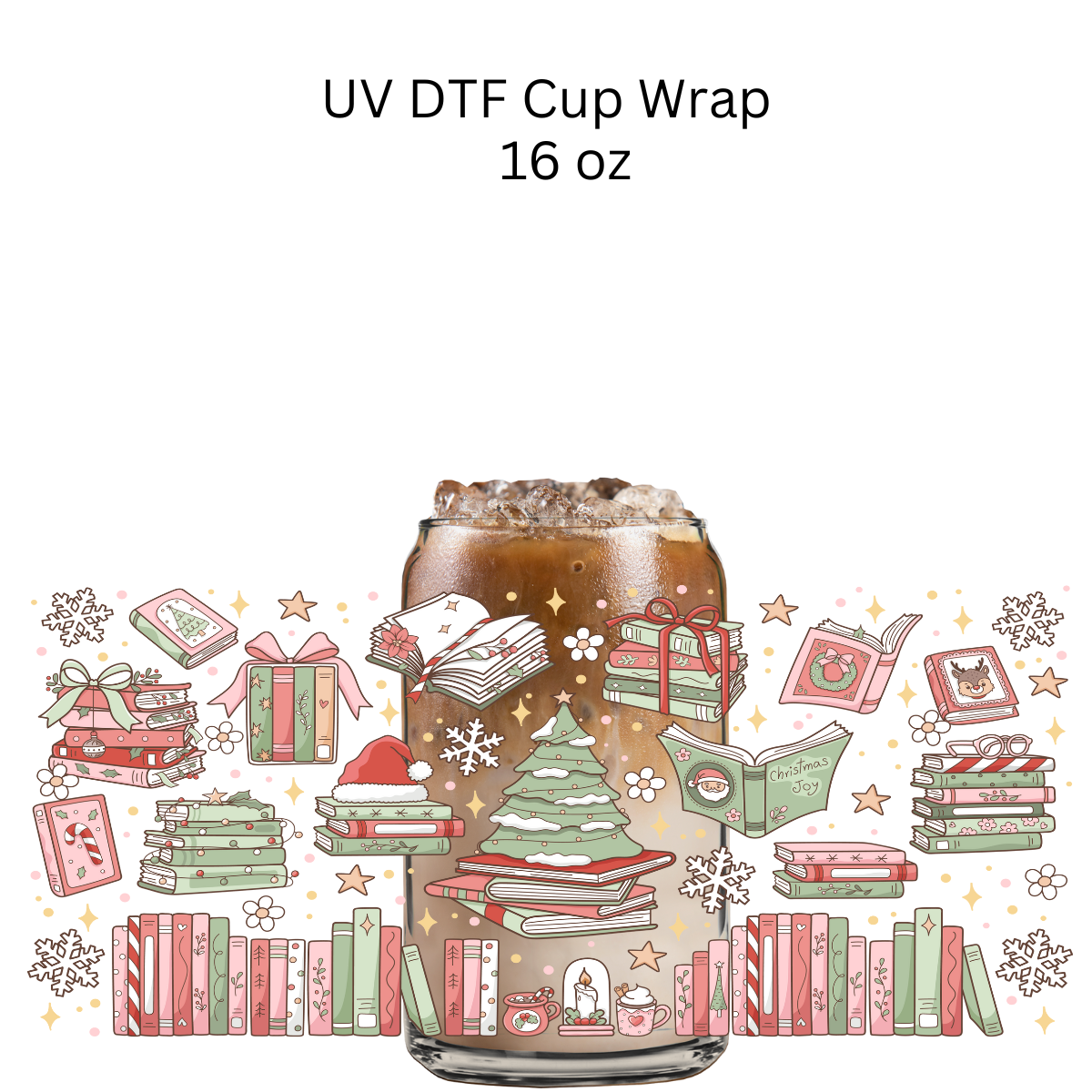 Pastel Bookish Christmas UV DTF Cup Wrap