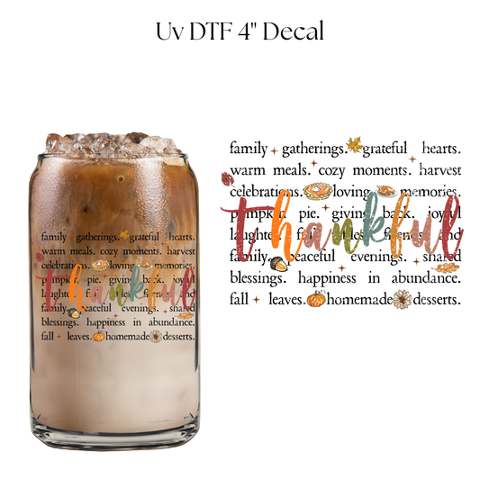 Thankful Thanksgiving Things 4” UV DTF Decal