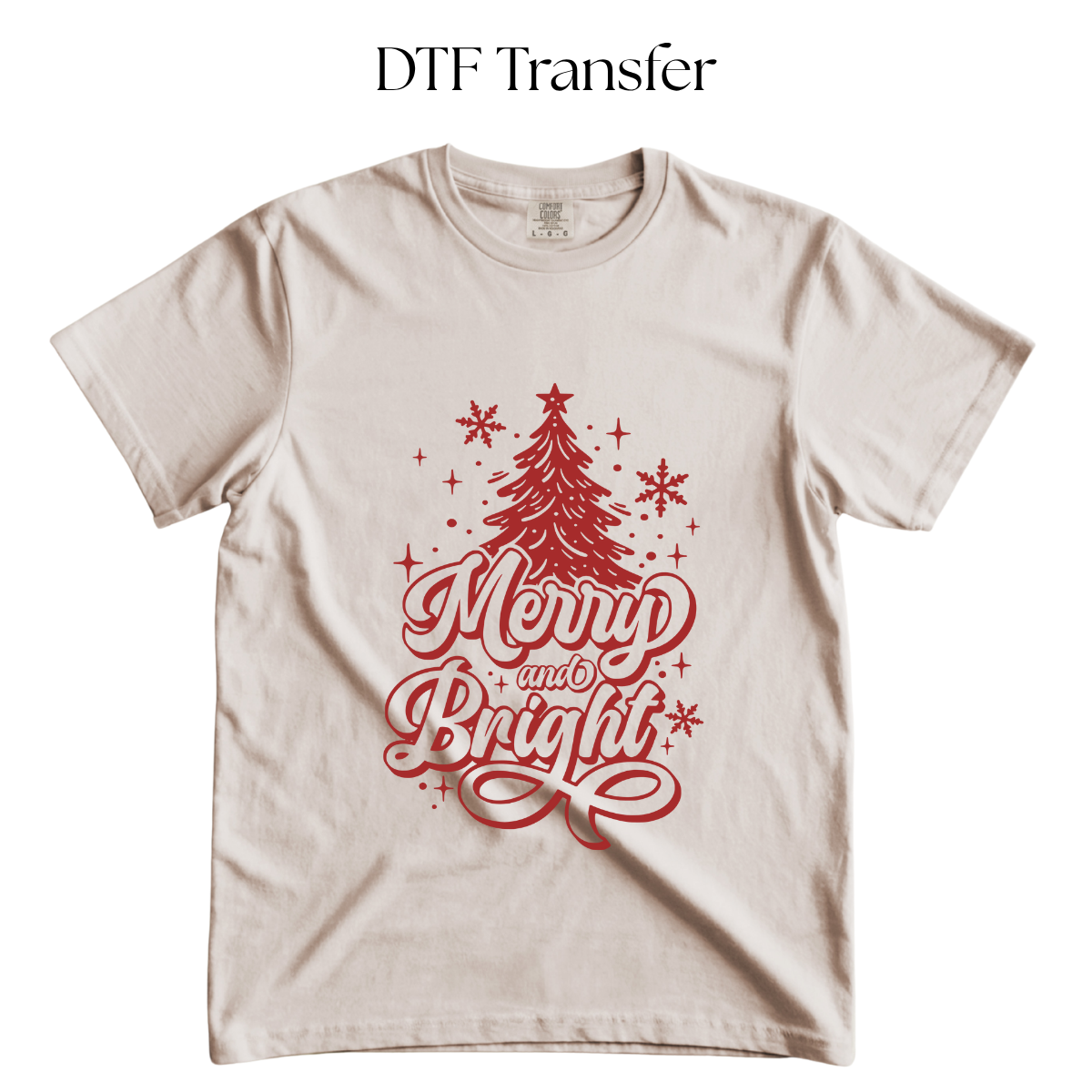Merry and Bright Tree Red Single Color DTF Transfer