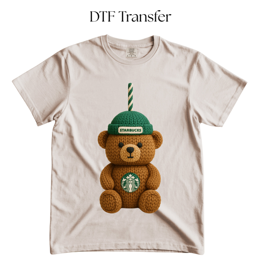 Coffee Bear Faux Yarn DTF Transfer