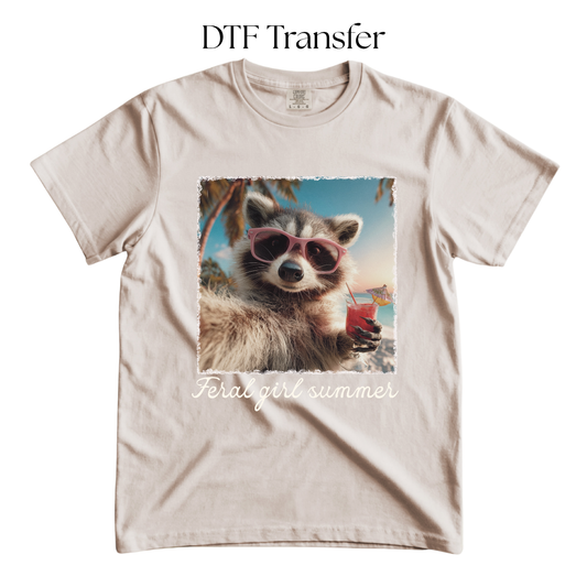 Feral Girl Summer Raccoon Drink DTF Transfers
