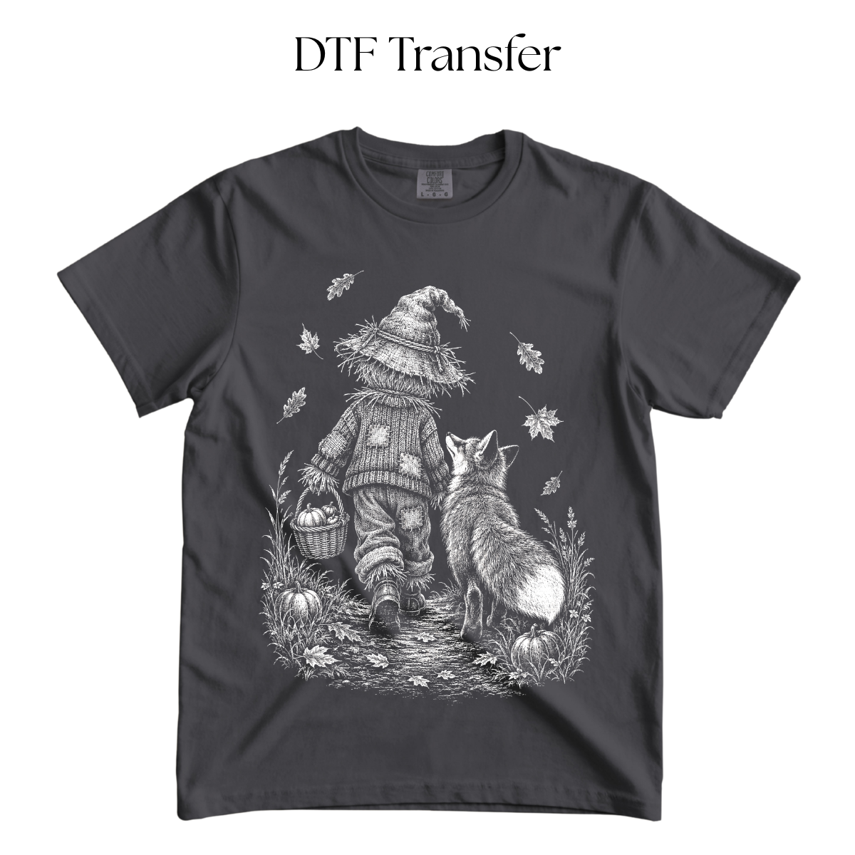 Scarecrow Fox Single Color DTF Transfer (Press on Black)