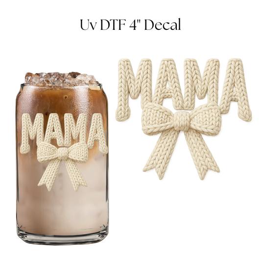 White Mama Bow Faux Yarn 4” UV DTF Decal