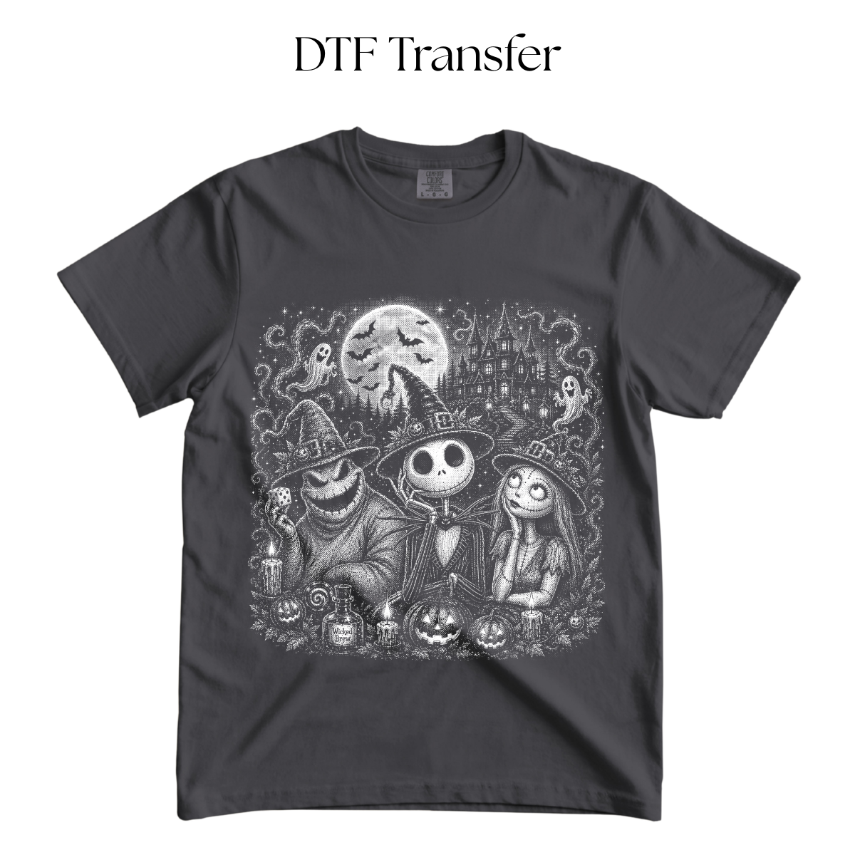 Halloween Nightmare Single Color DTF Transfer (Press on Black)