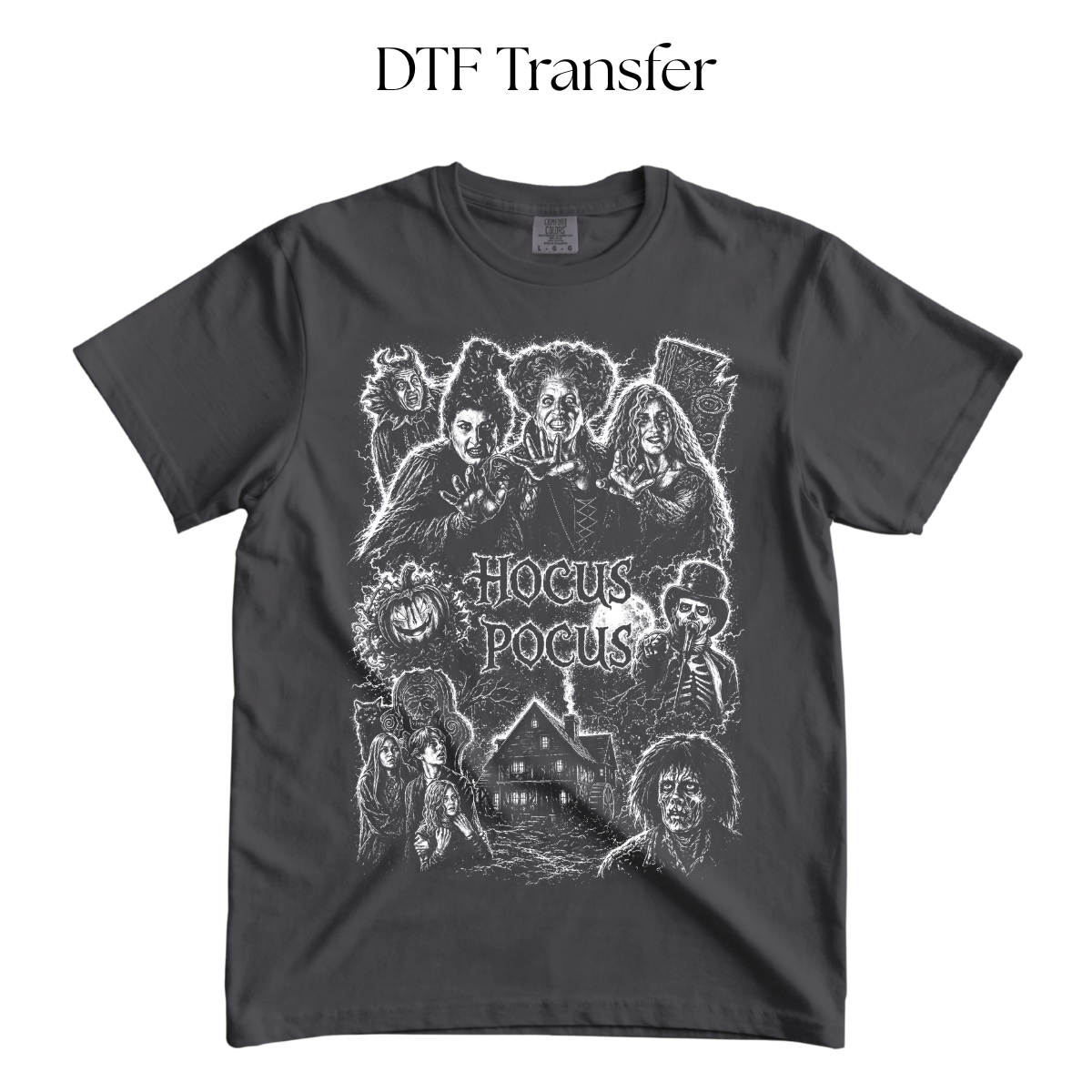 Hocus Characters Single Color DTF Transfer (Press on Black)