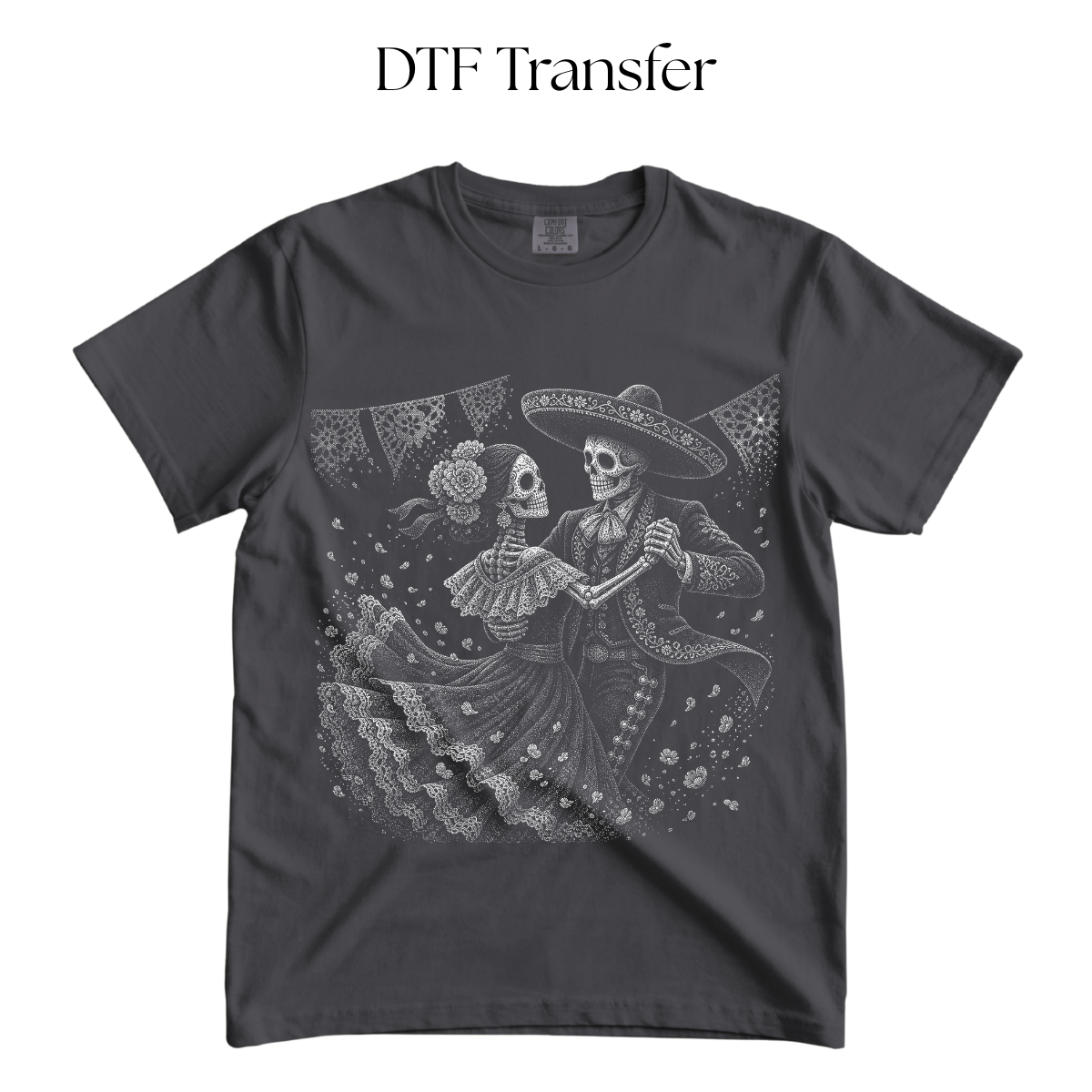 Baile de las Calaveras Single Color DTF Transfer (Press on Black)