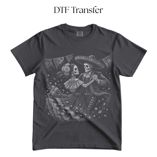 Baile de las Calaveras Single Color DTF Transfer (Press on Black)