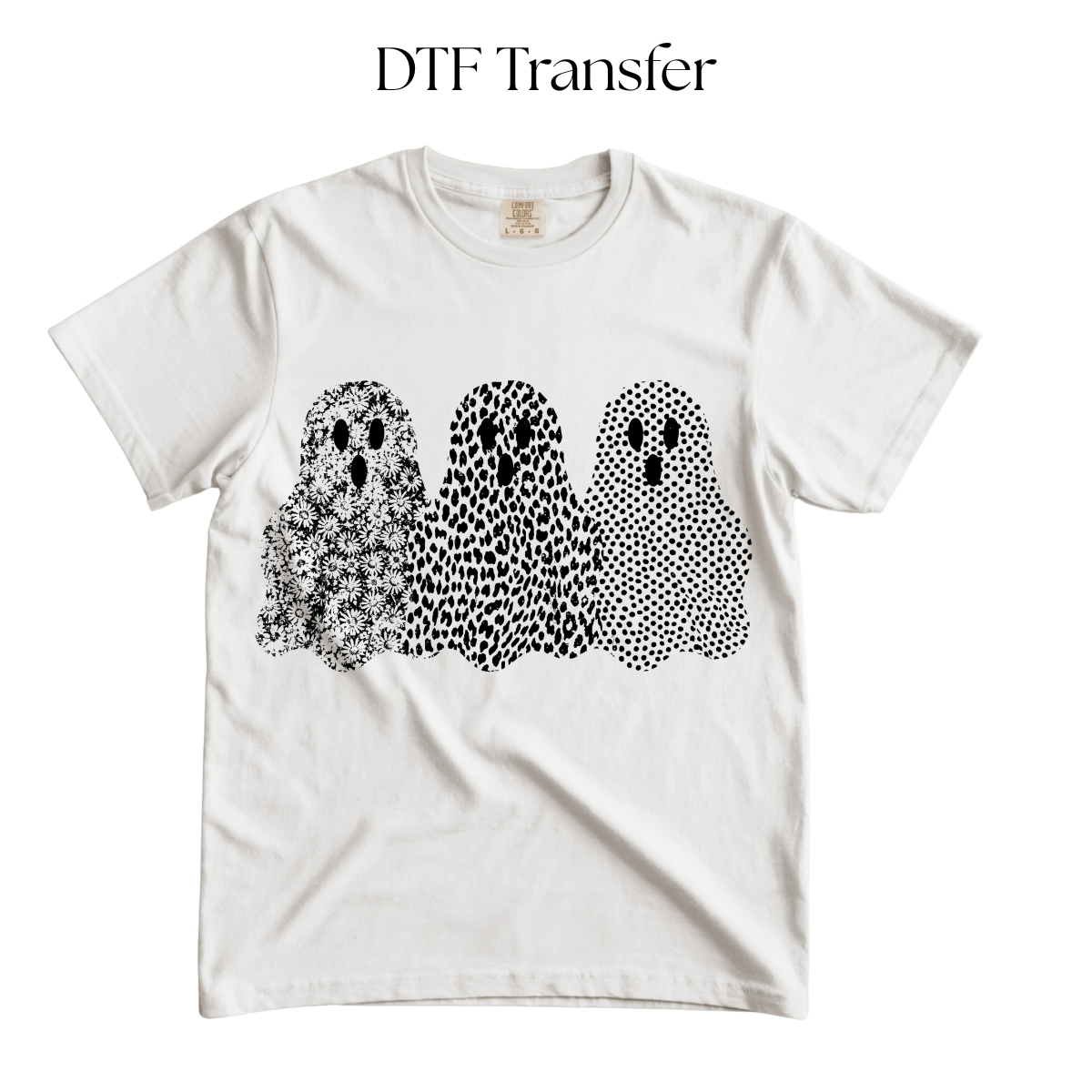 Black Patterned Ghosts Single Color DTF Transfer