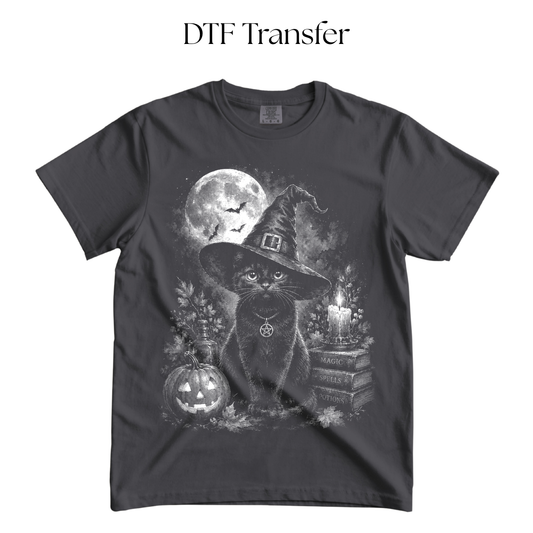 Witch Black Cat Single Color DTF Transfer (Print in Black)