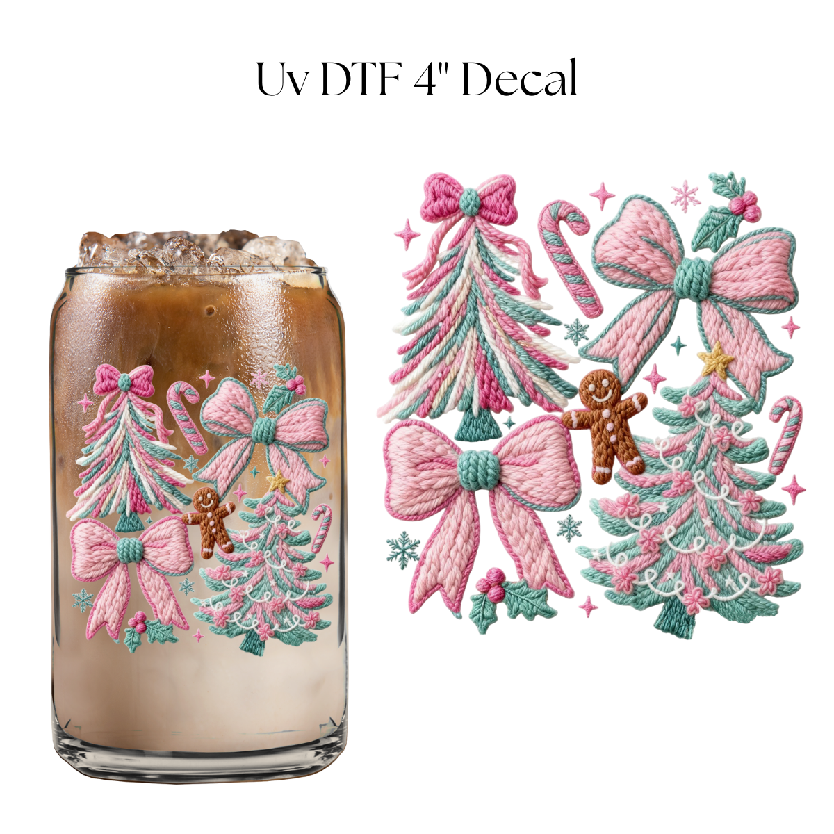 Pink Christmas Faux Yarn 4” UV DTF Decal