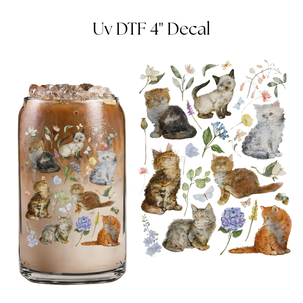 Cats and Flowers 4” UV DTF Decal