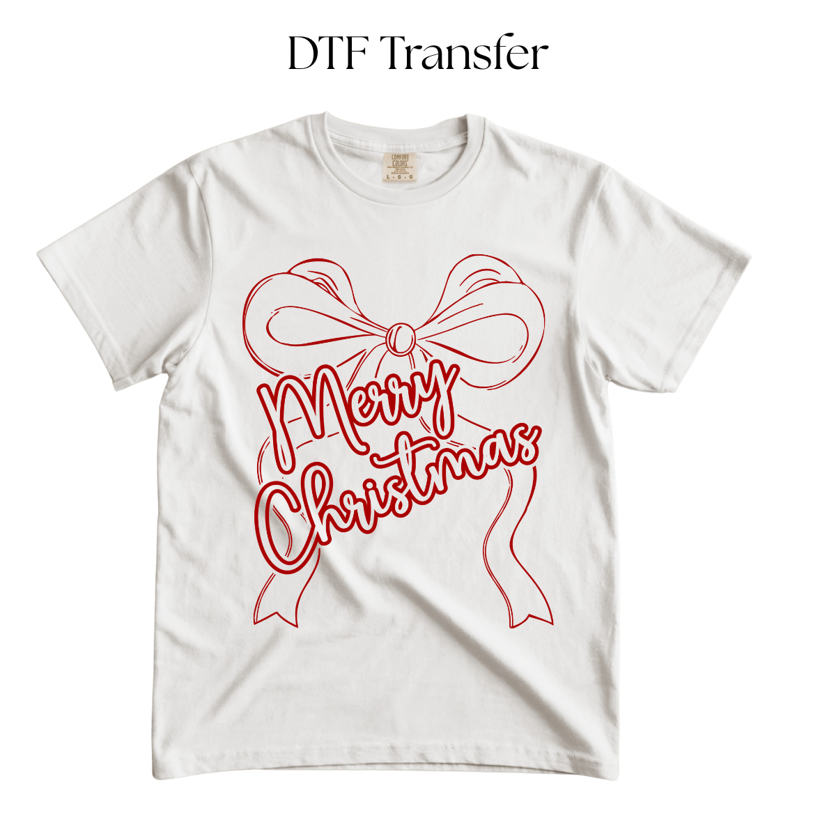 Merry Christmas Red Bow Single Color DTF Transfer