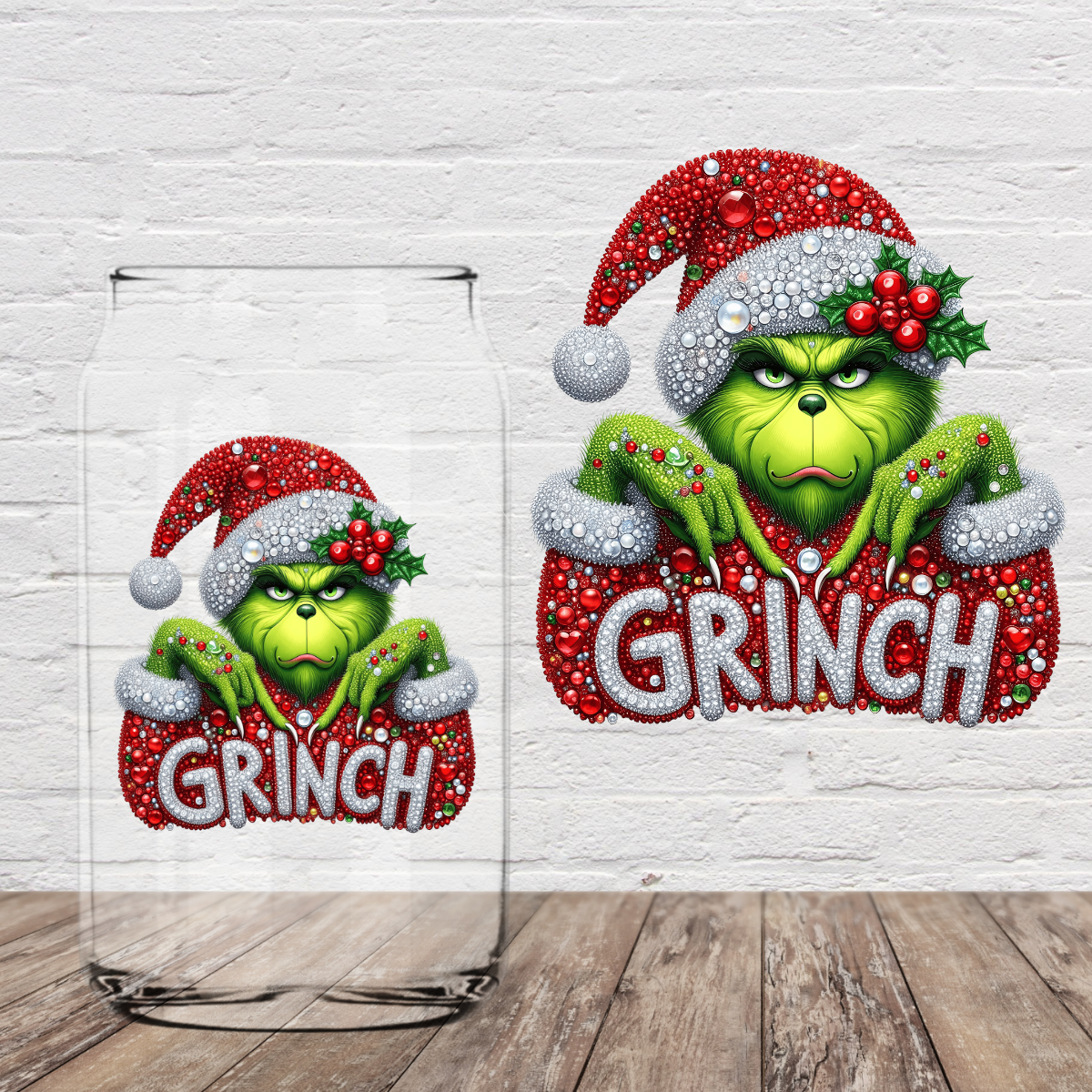 Faux Rhinestone Green Monster 4" UV DTF (print to order)