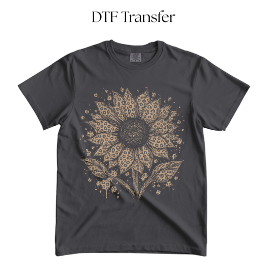 Leopard Sunflower Single Color DTF Transfer (Press on Black)