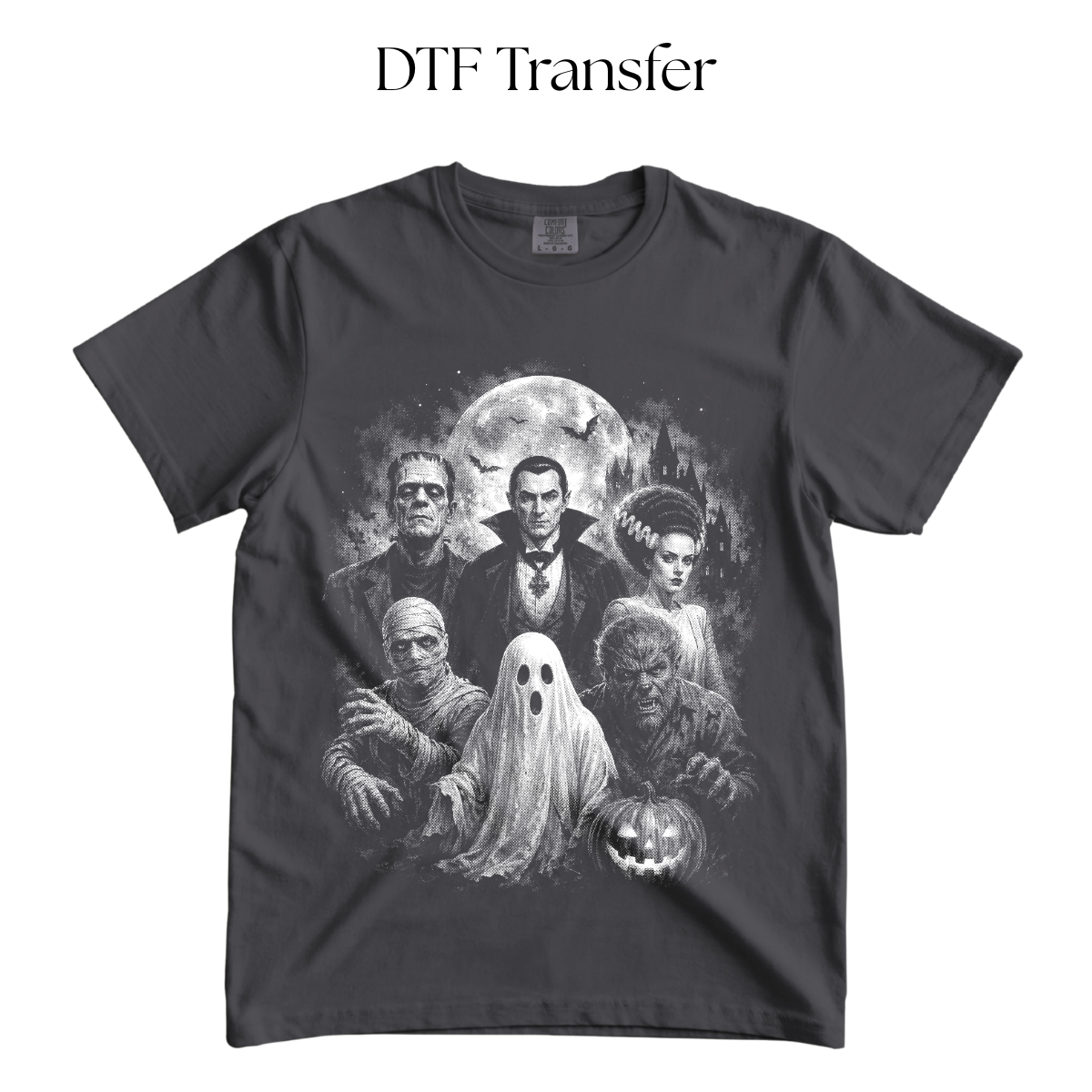 Classic Halloween Monsters Single Color DTF Transfer (Print in Black)