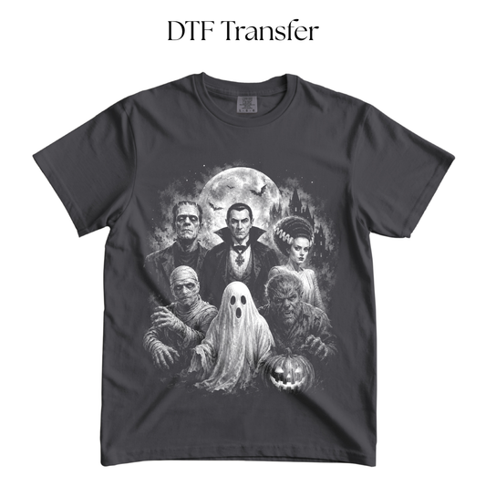 Classic Halloween Monsters Single Color DTF Transfer (Print in Black)