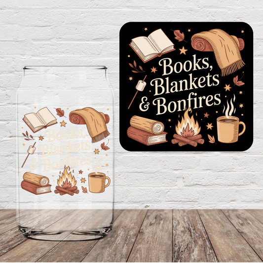 Books Blankets and Bonfires 4" UV DTF (Print to Order)
