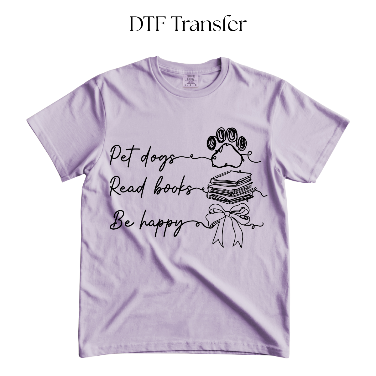 Pet Dogs Read Books Single Color DTF Transfer