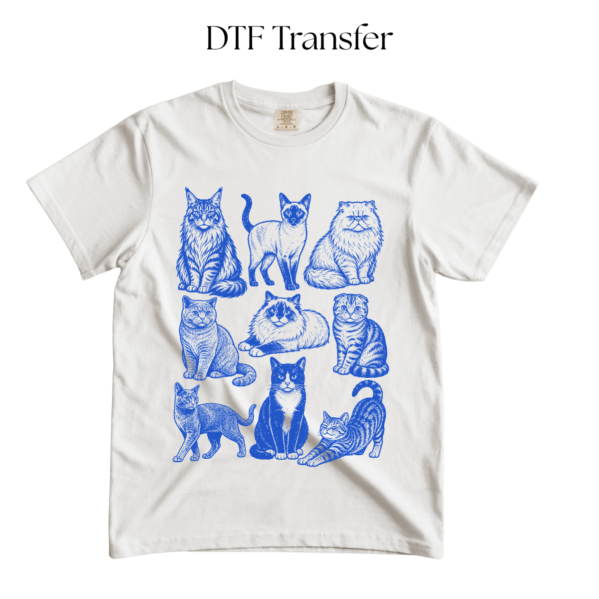 Cat Breeds Blue Single Color DTF Transfer