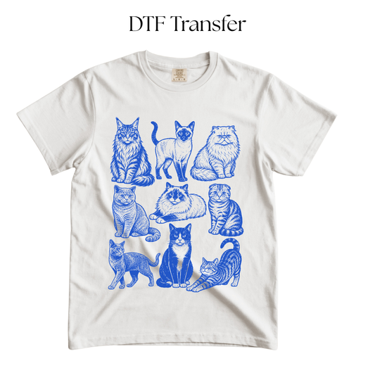 Cat Breeds Blue Single Color DTF Transfer