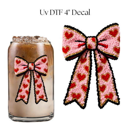 Valentines Day Bow Faux Chenille 4” UV DTF Decal