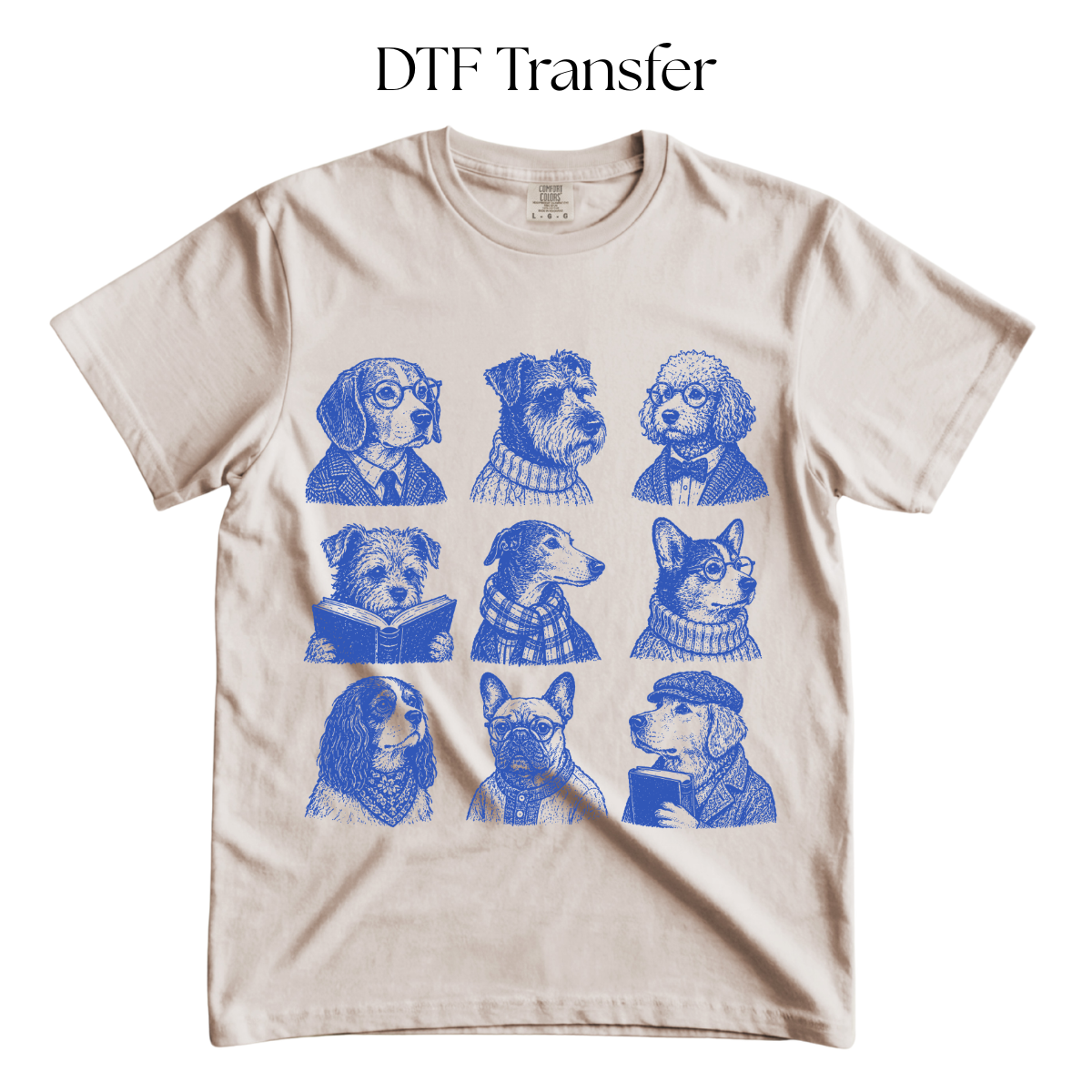 Bookish Dogs Blue Single Color DTF Transfer