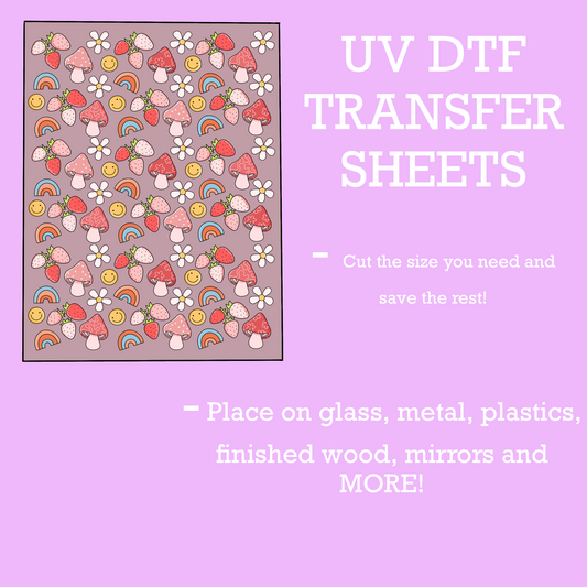 Mushroom Strawberries UV DTF SHEET