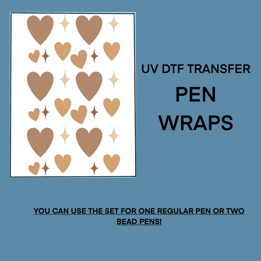 Brown Hearts Pen Wrap UV DTF