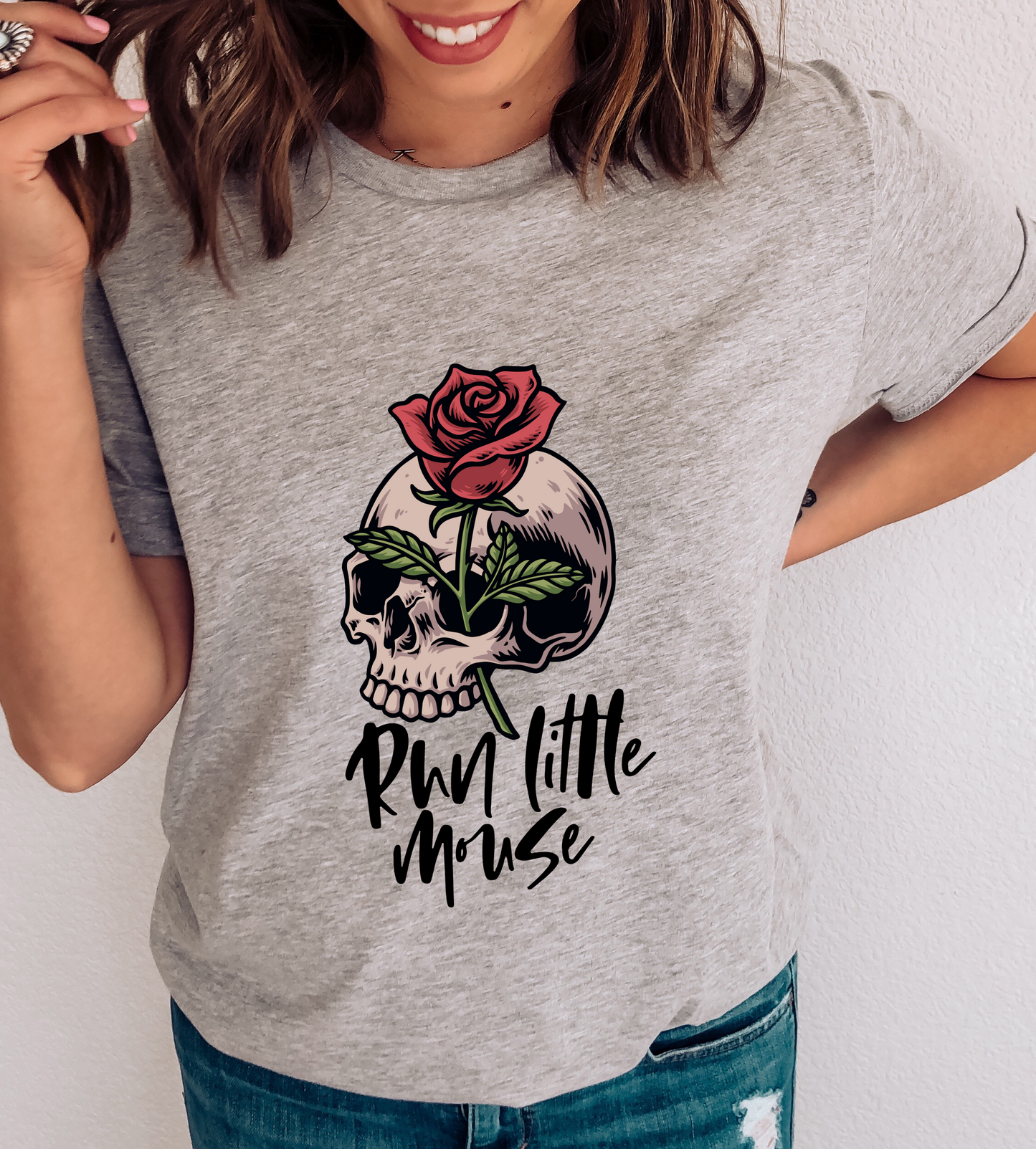 Run Little Mouse Rose Skull DTF TRANSFER