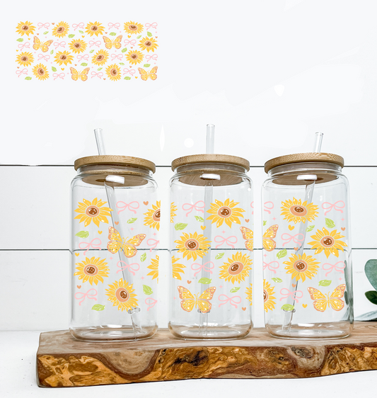 Sunflowers & Pink Bows UV DTF Wrap DOUBLE SIDED
