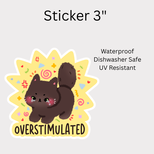 Overtsimulated Cat White Vinyl Sticker