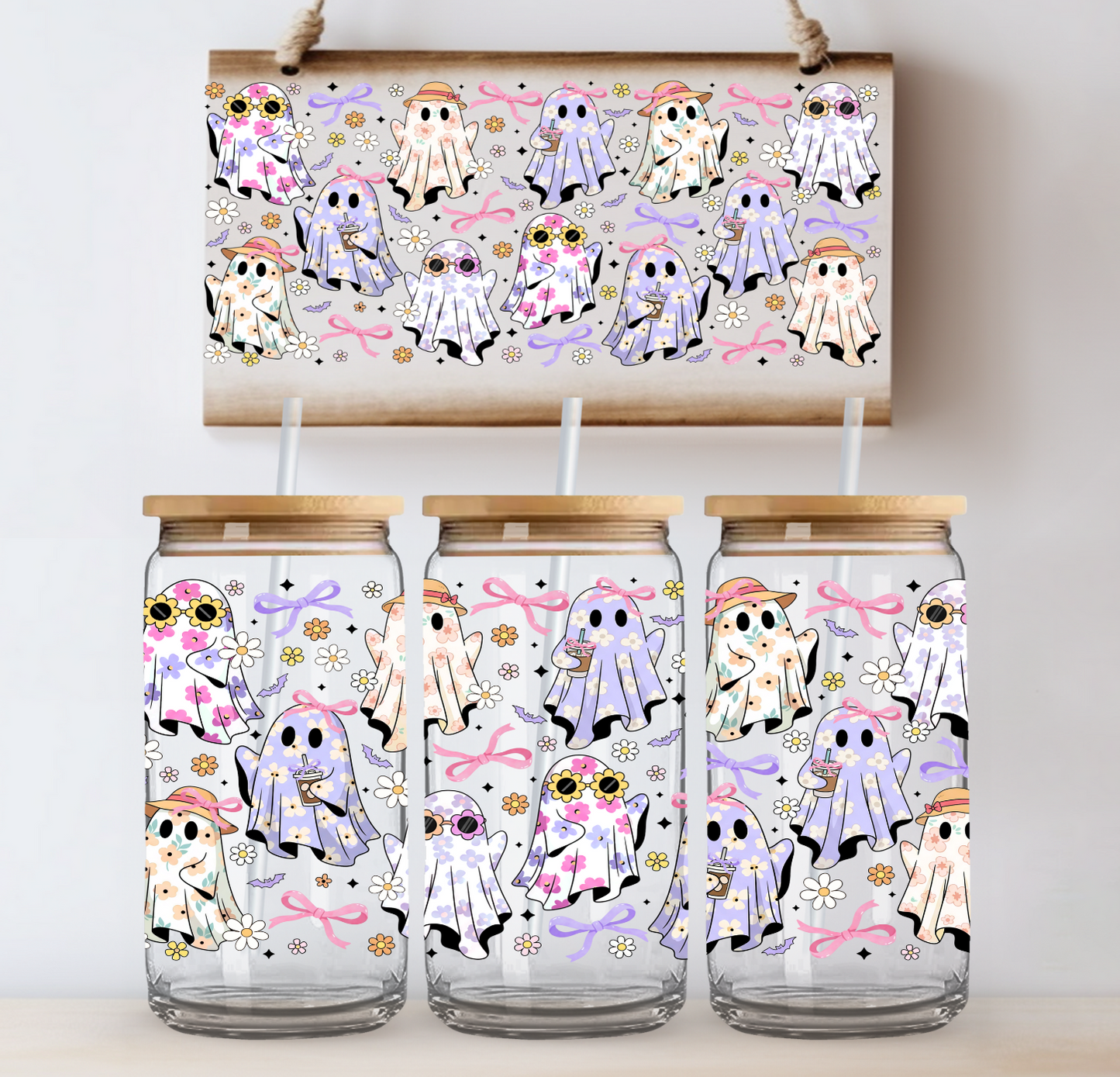 Floral and Ghosties UV DTF Cup Wrap