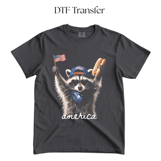 American Raccoon (Press on Black) DTF Transfer