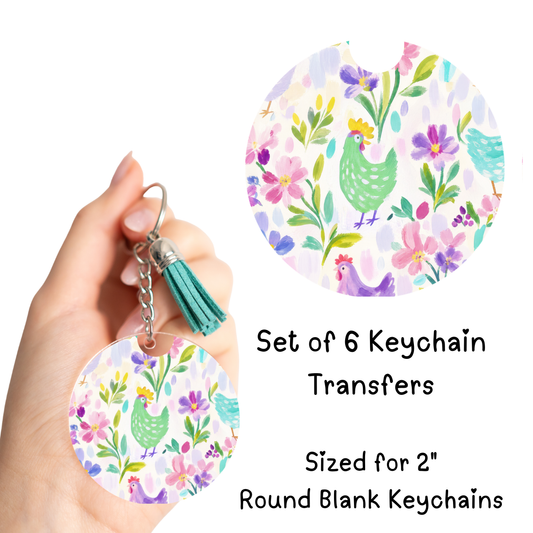 Pastel Chicken Round Keychain Transfer Set of 6