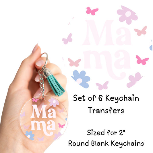 Mama Pastel Flowers Round Keychain Transfer