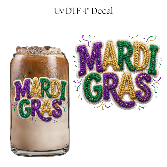 Mardi Gras Faux Yarn 4” UV DTF Decal